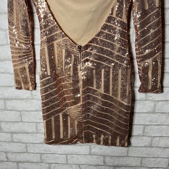O. Vianca long sleeve sequined back cut out mini dress size M - Picture 11 of 12